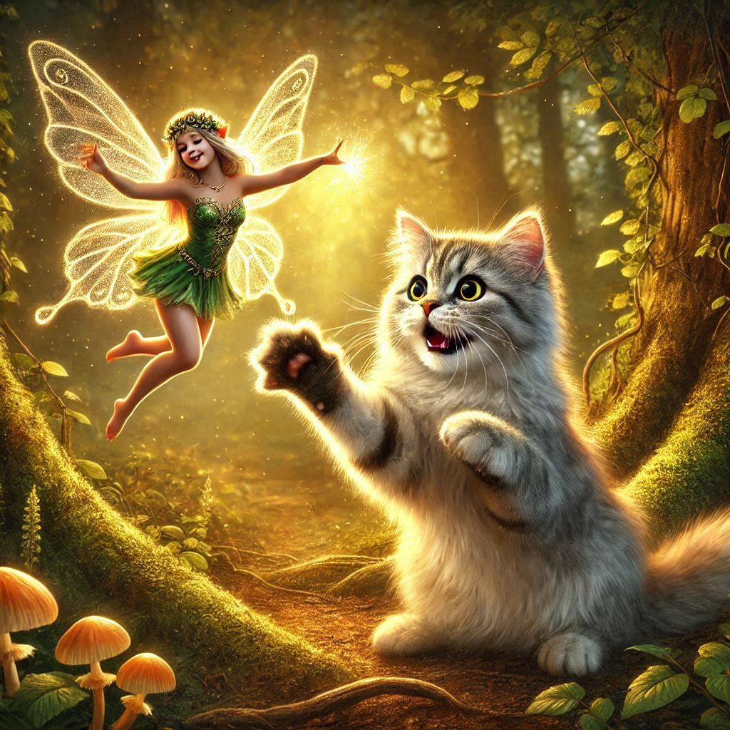Cat trying to catch a Fairy