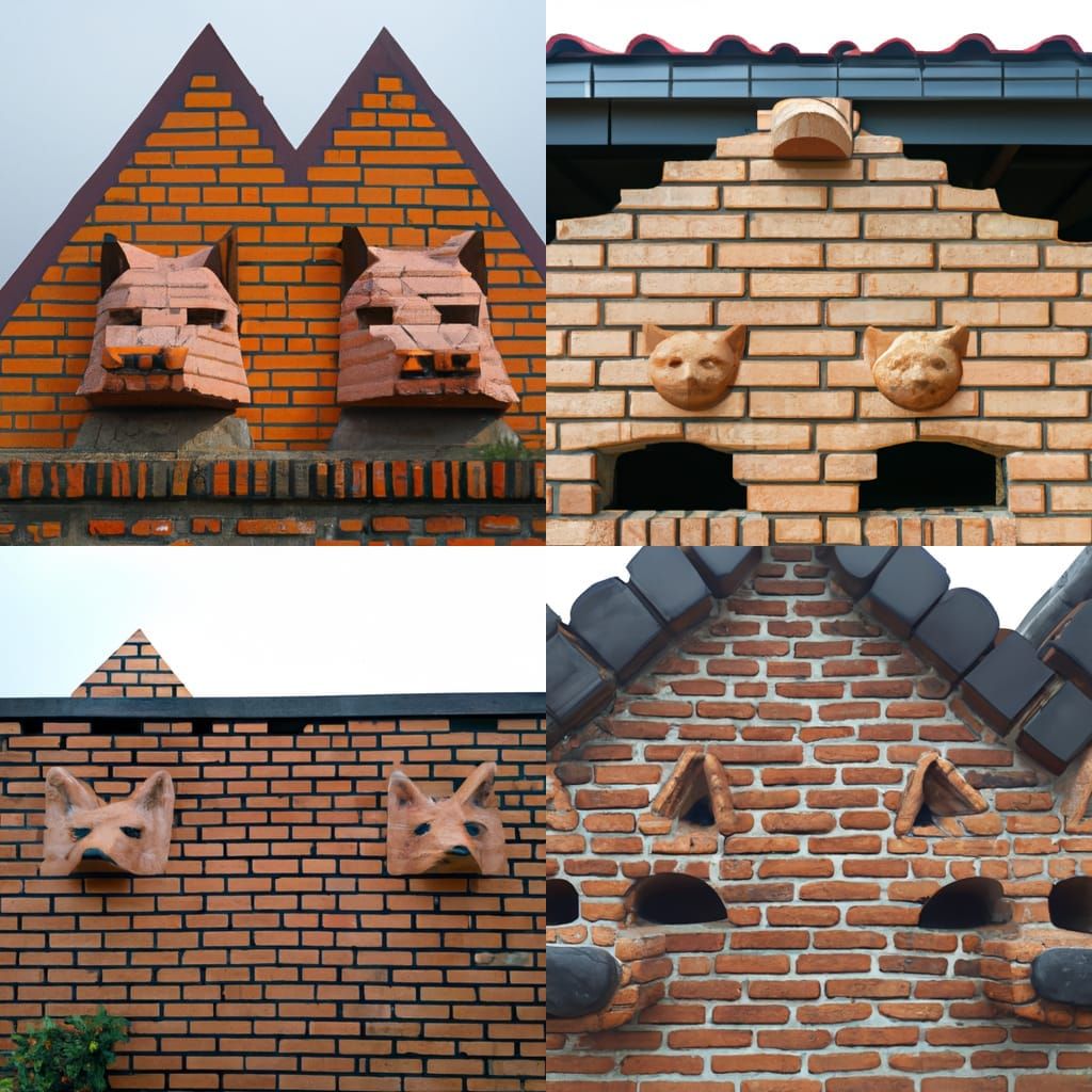 A house made of bricks that look like dog and cat heads, a house built