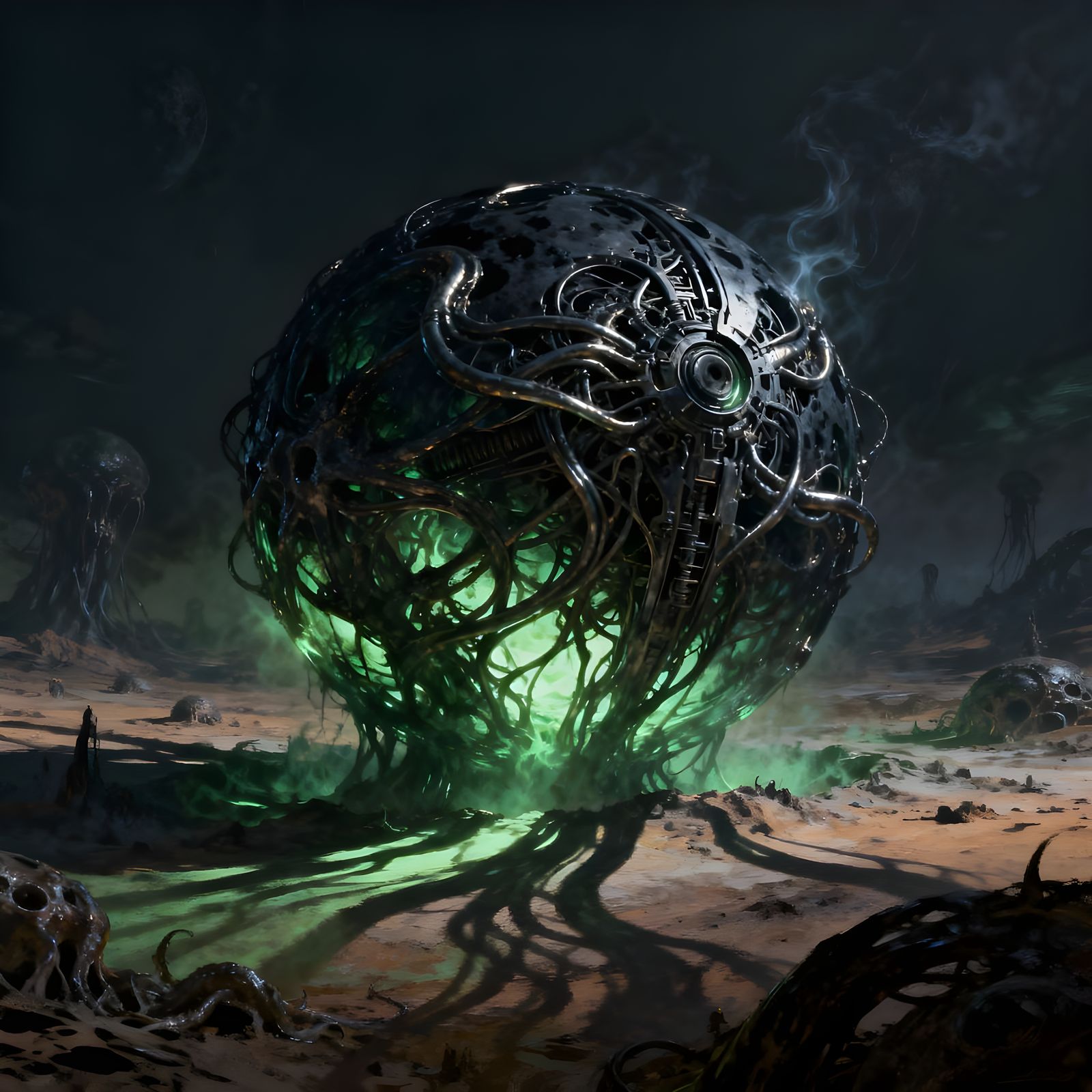 Bio-Mechanical Sphere in Alien Landscape