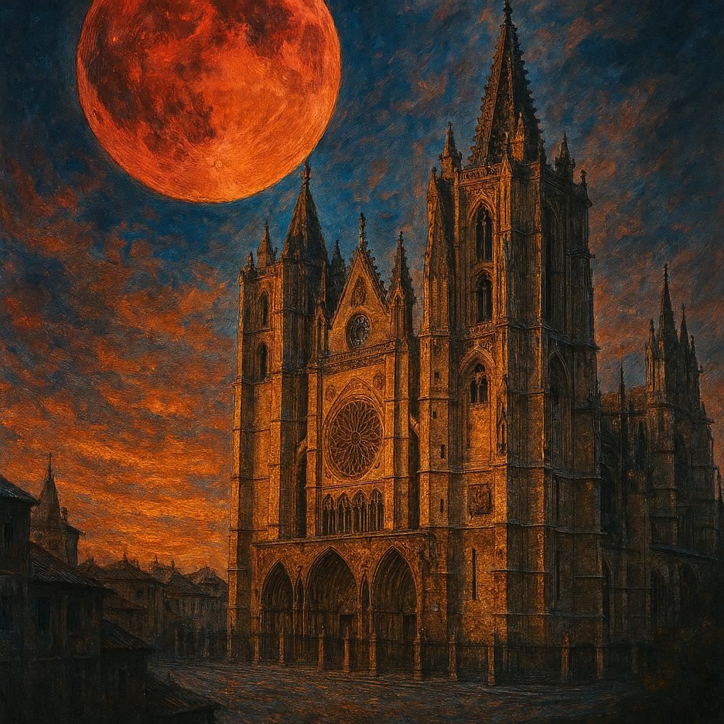 Luna roja en León, España.