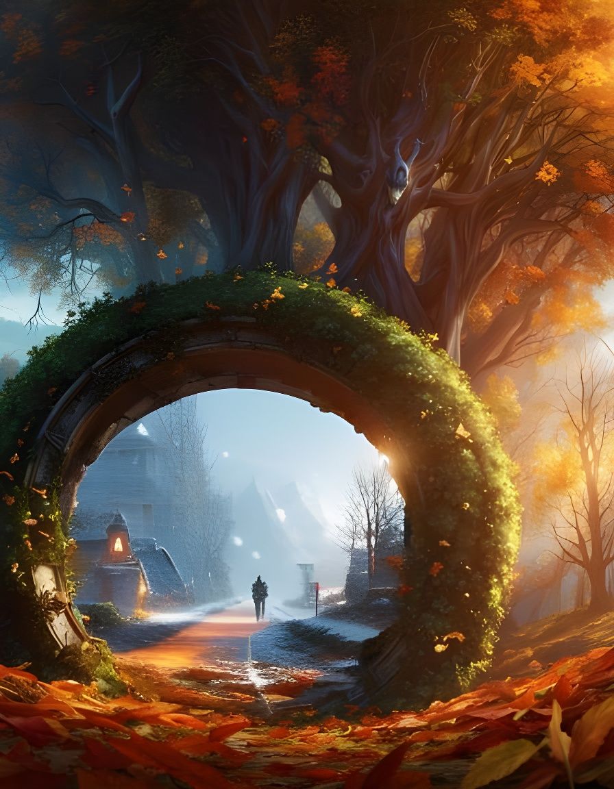 “A snowy road in a village” centered in frame, epic detailed...