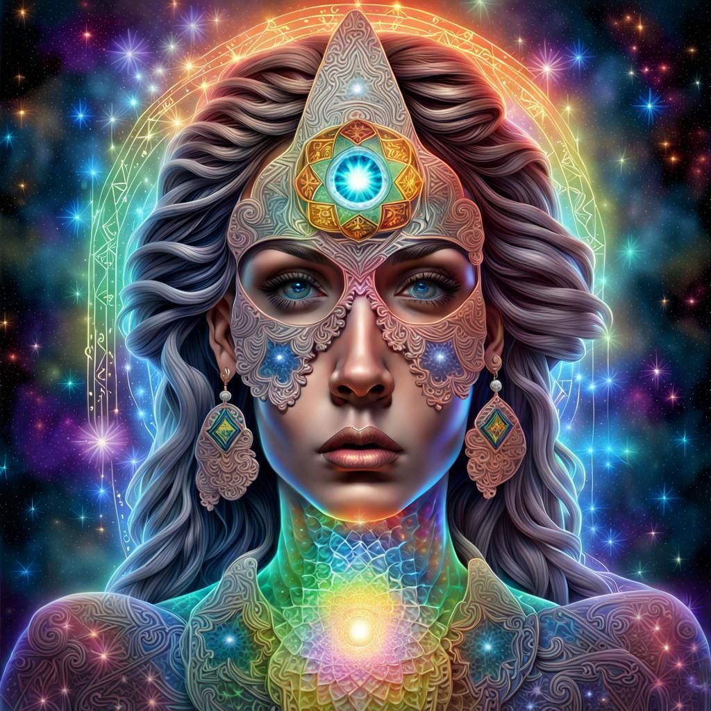 3d rendering of a “Bioluminescent Human Face Overlapped with...