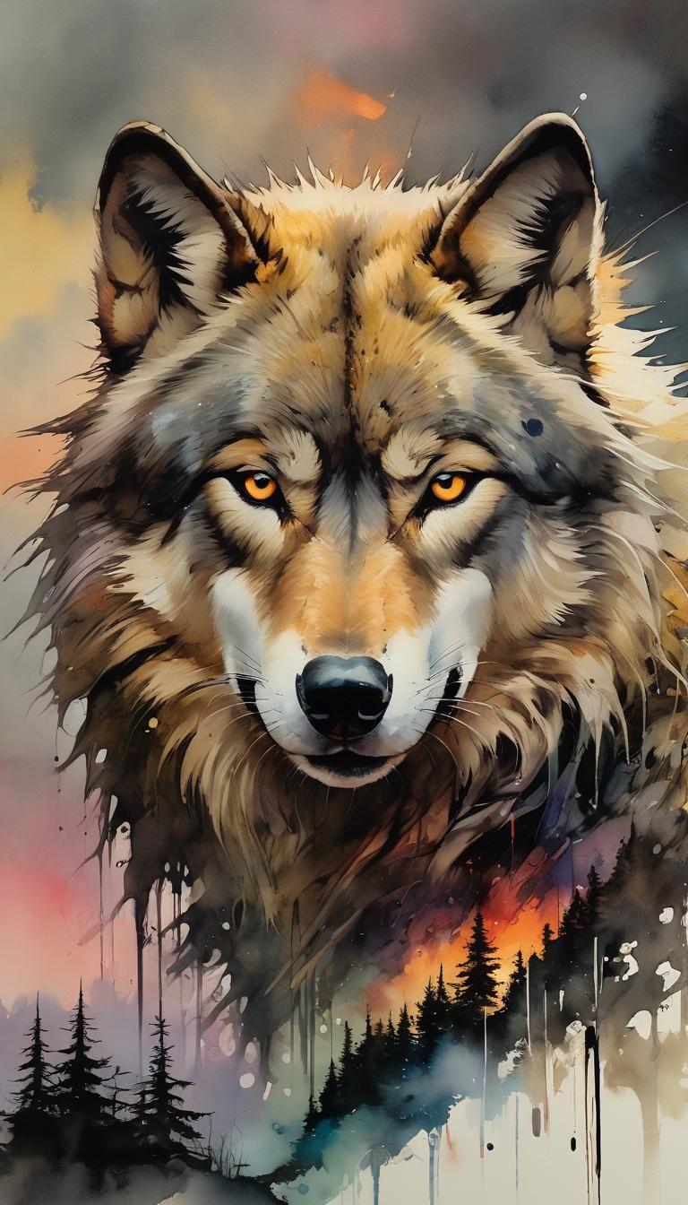 Wolf portrait, painting
