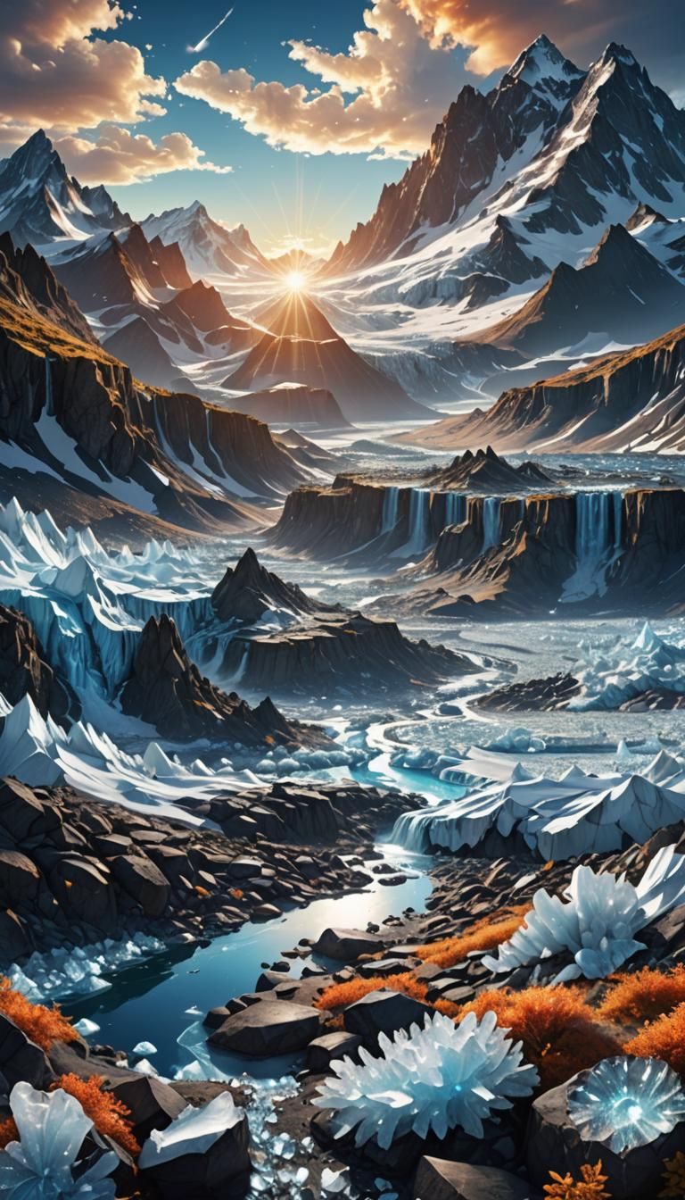 Majestic Icy Mountains: A Fantasy Landscape