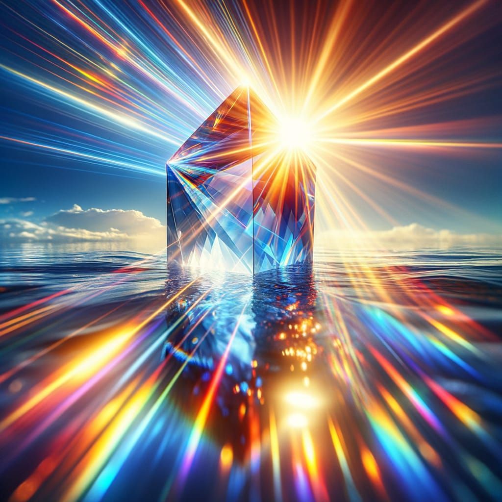 Up close prism held up to the sun over water  by @undefined