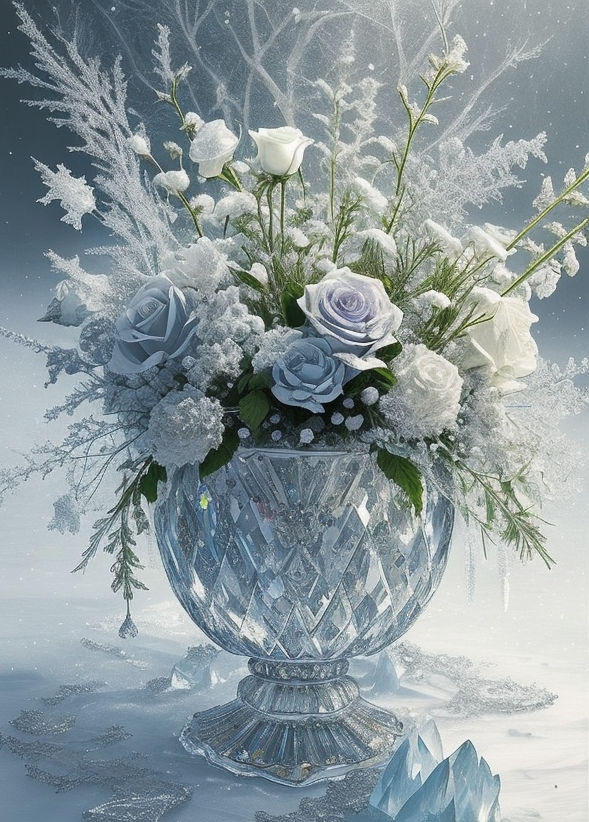 Vase with frozen flowers