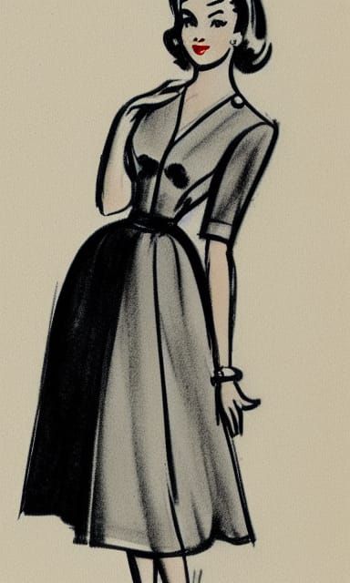 1950s fashion sketch young lady