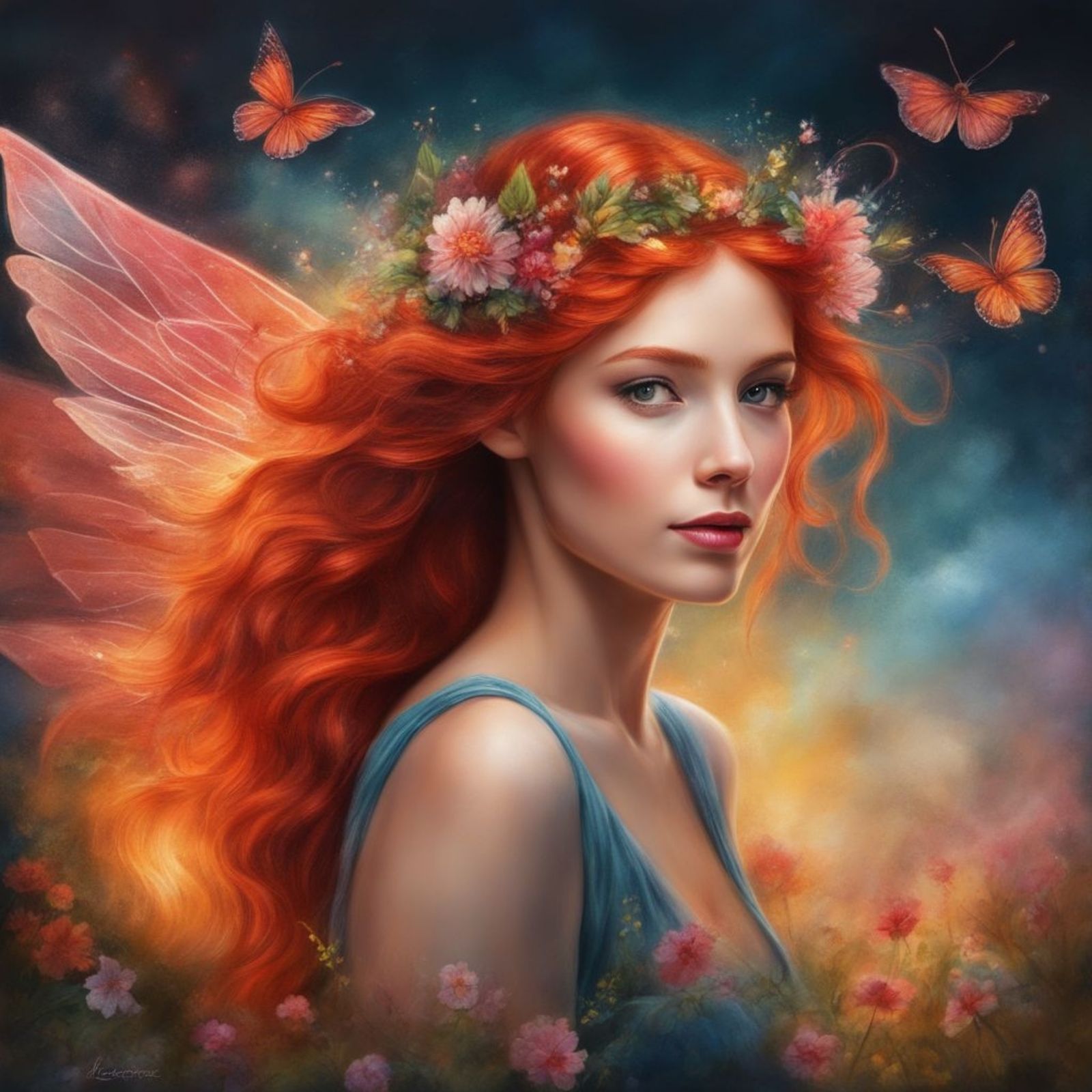 Fiery red-haired Beautiful Fairy