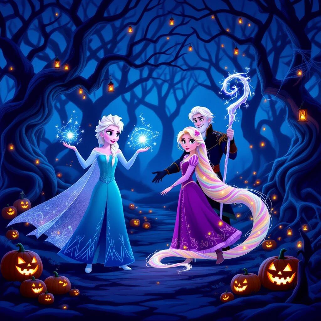 Halloween Scene with Tangled and Frozen 