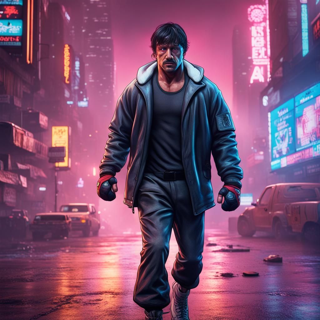 Rocky Balboa as cyberpunk character portrait