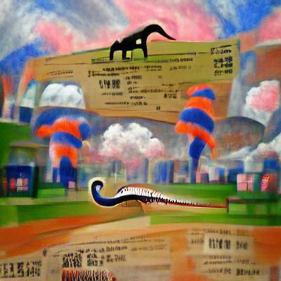 brontosaurus with a ticket to the mets game surrealism