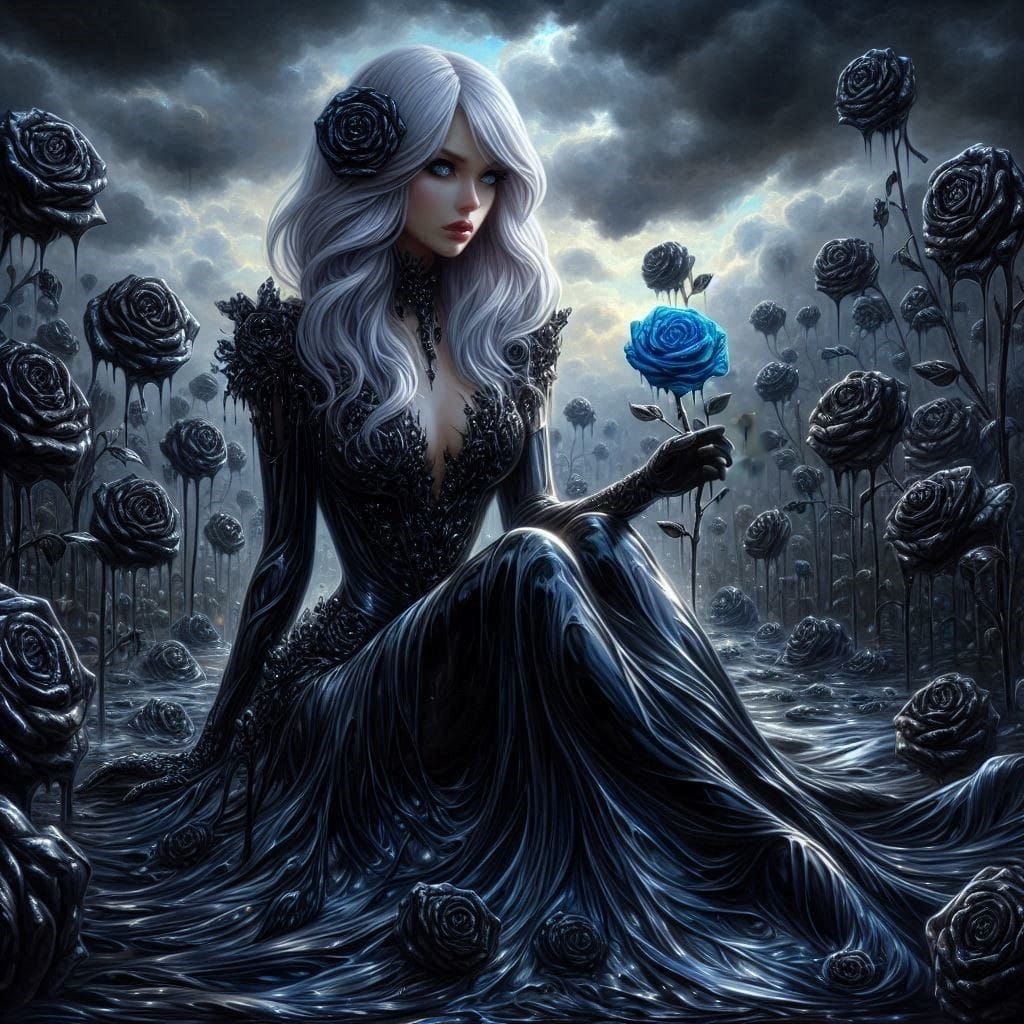 Black  with a touch of blue Rose