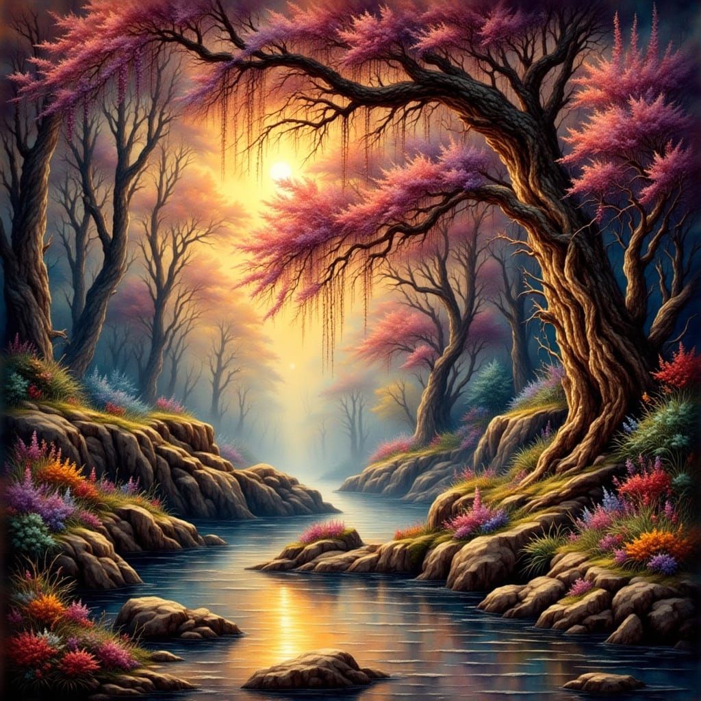 Fantasy Cat in Pastel Park, Antique Watercolor Style