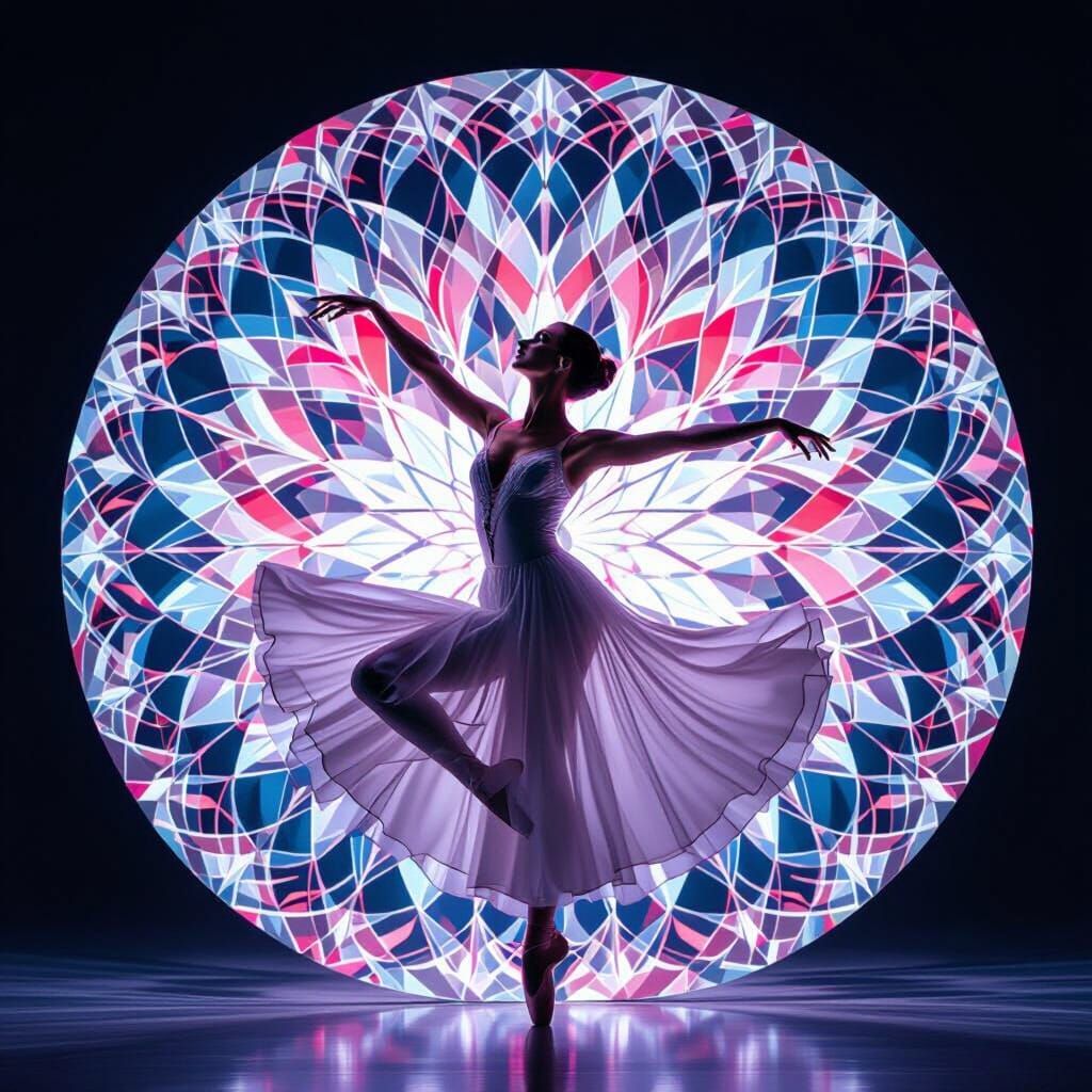 Un kaléidoscope avec une danseuse classique. Des couleurs blanc rose et bleur  by @Luly