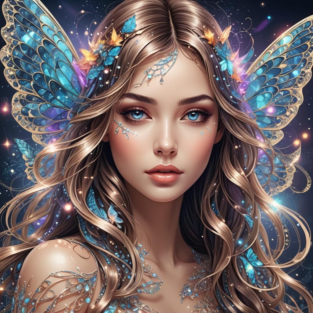 Gorgeous Woman with Fairy Wings and Magic Sparkles
