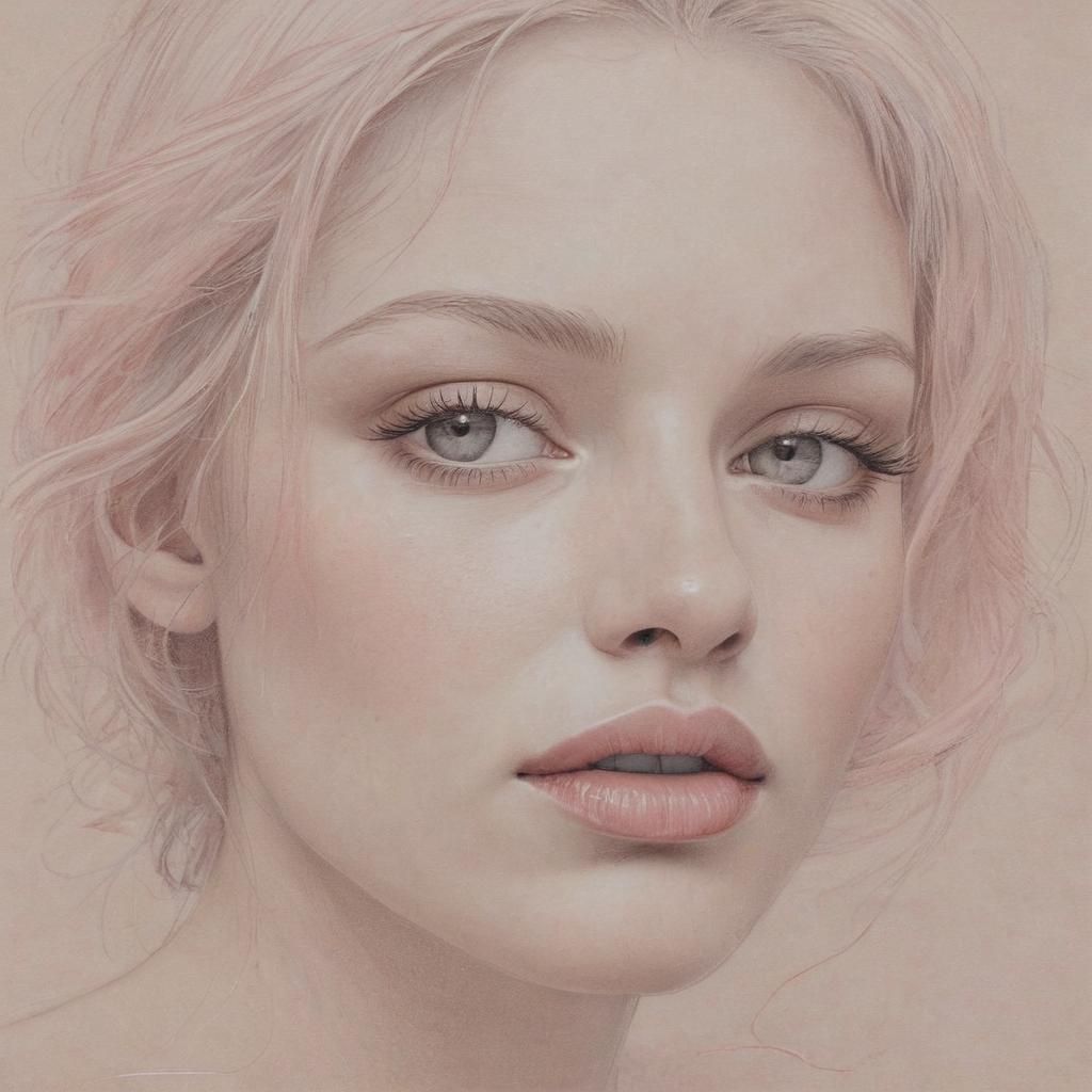 Monochromatic Pencil Sketch Portrait with Pink Highlights