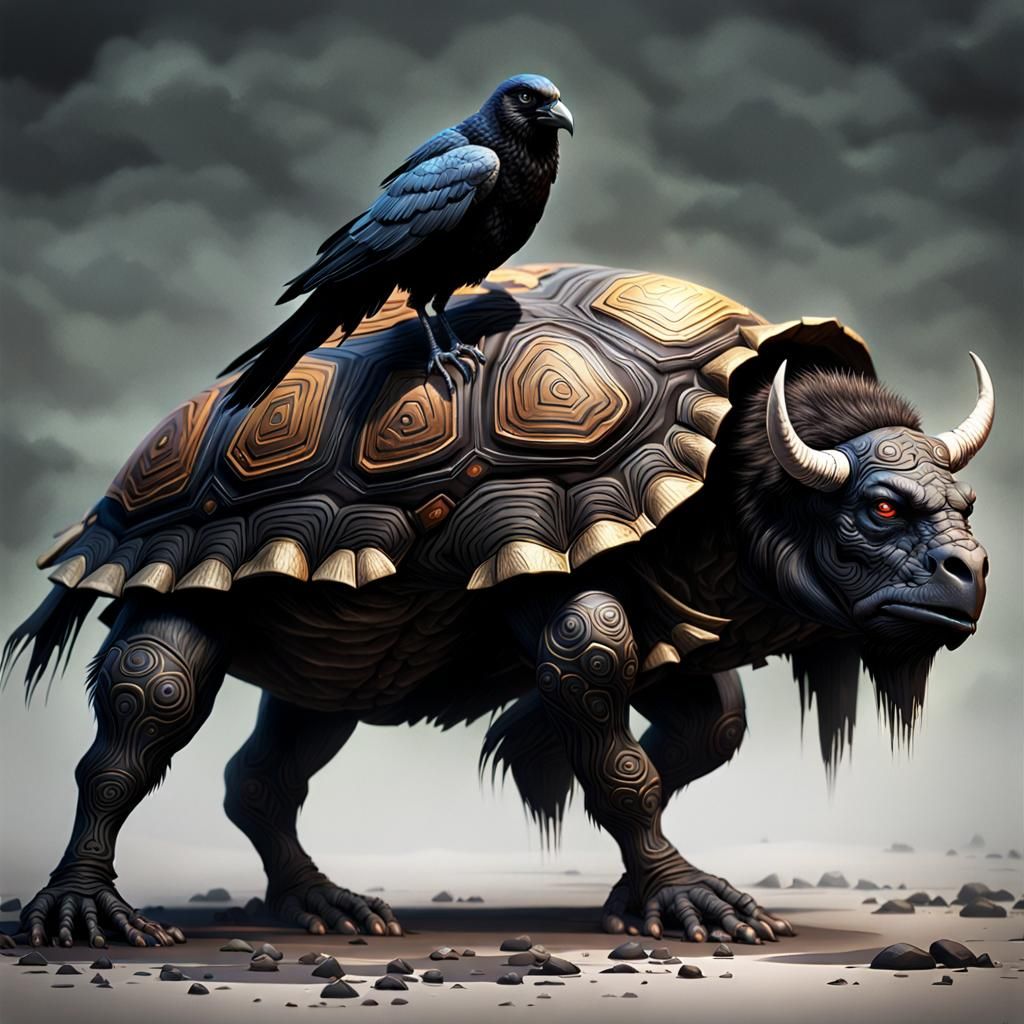 Bison turtle hybrid with Raven passenger - AI Generated Artwork ...