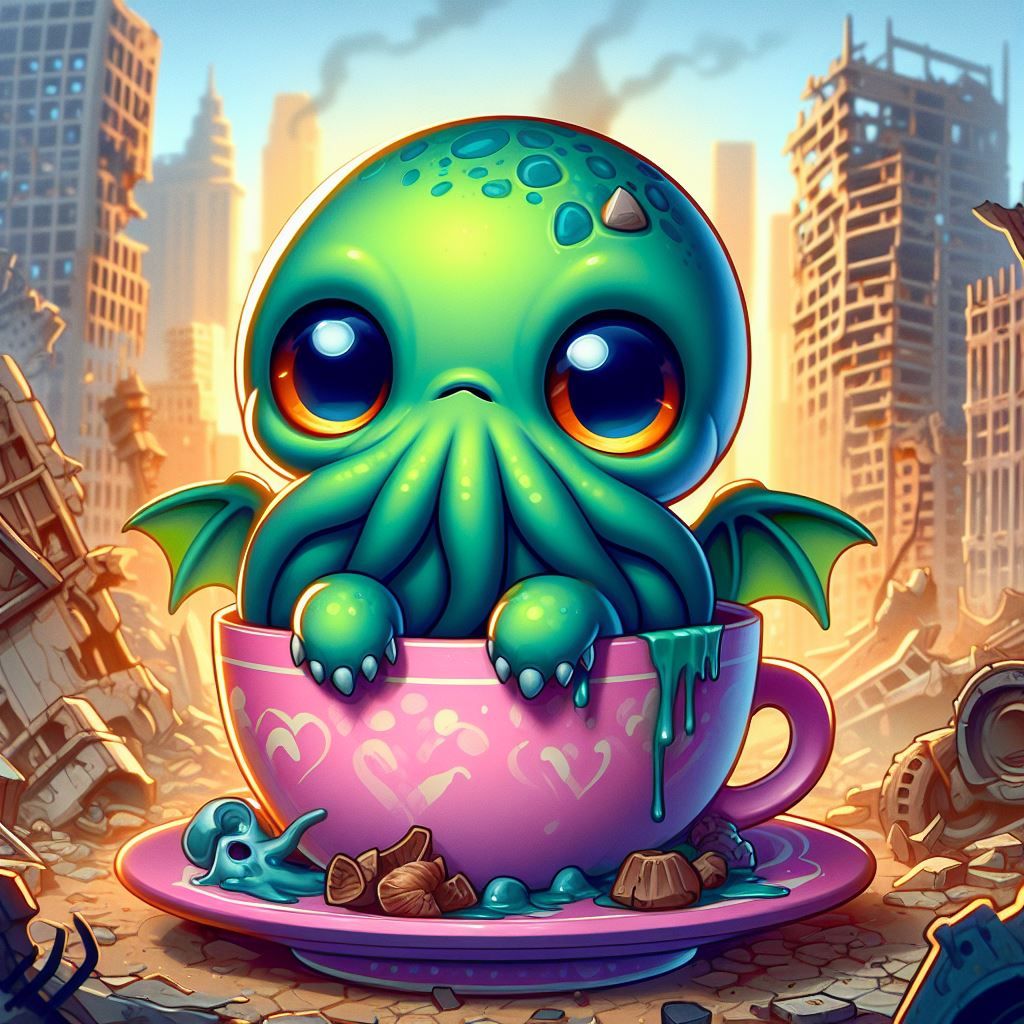 Baby Cthulhu in a teacup