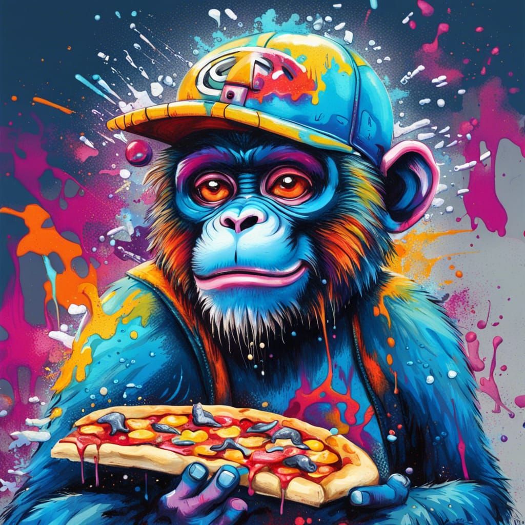 Cool Blue Monkey with Pizza