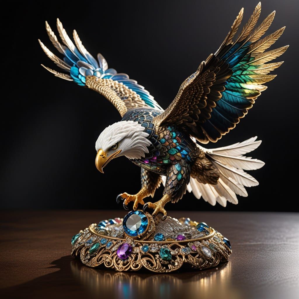 Majestic Eagle in Flight, Crafted from Precious Metals and G...