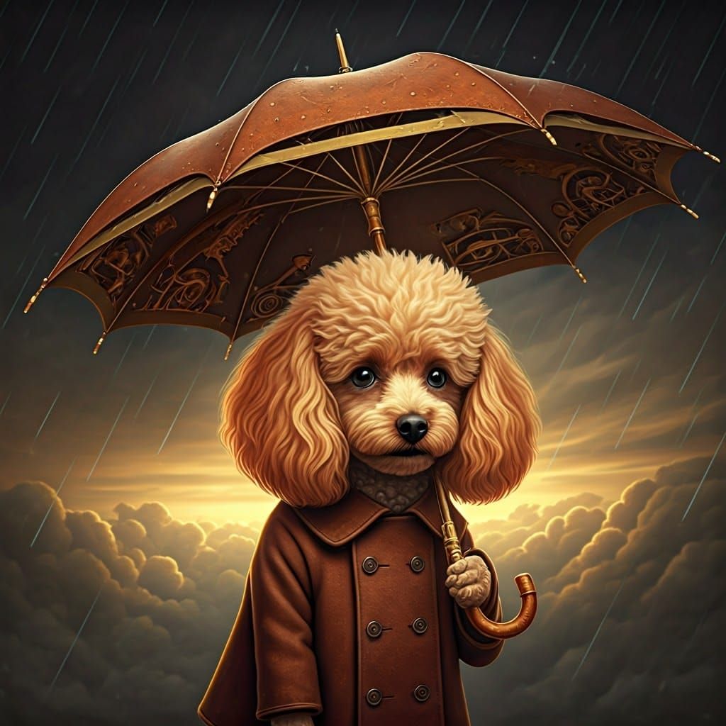 Small Poodle in Industrial Storm, Inspired by Miyazaki and M...