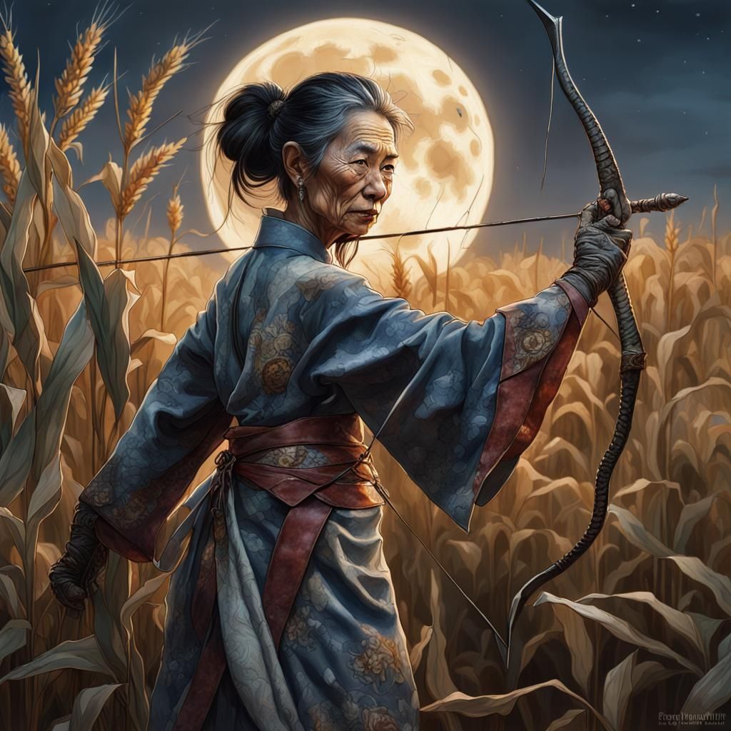 Stealthy Archer in Cornfield: Dark Fantasy Concept Art