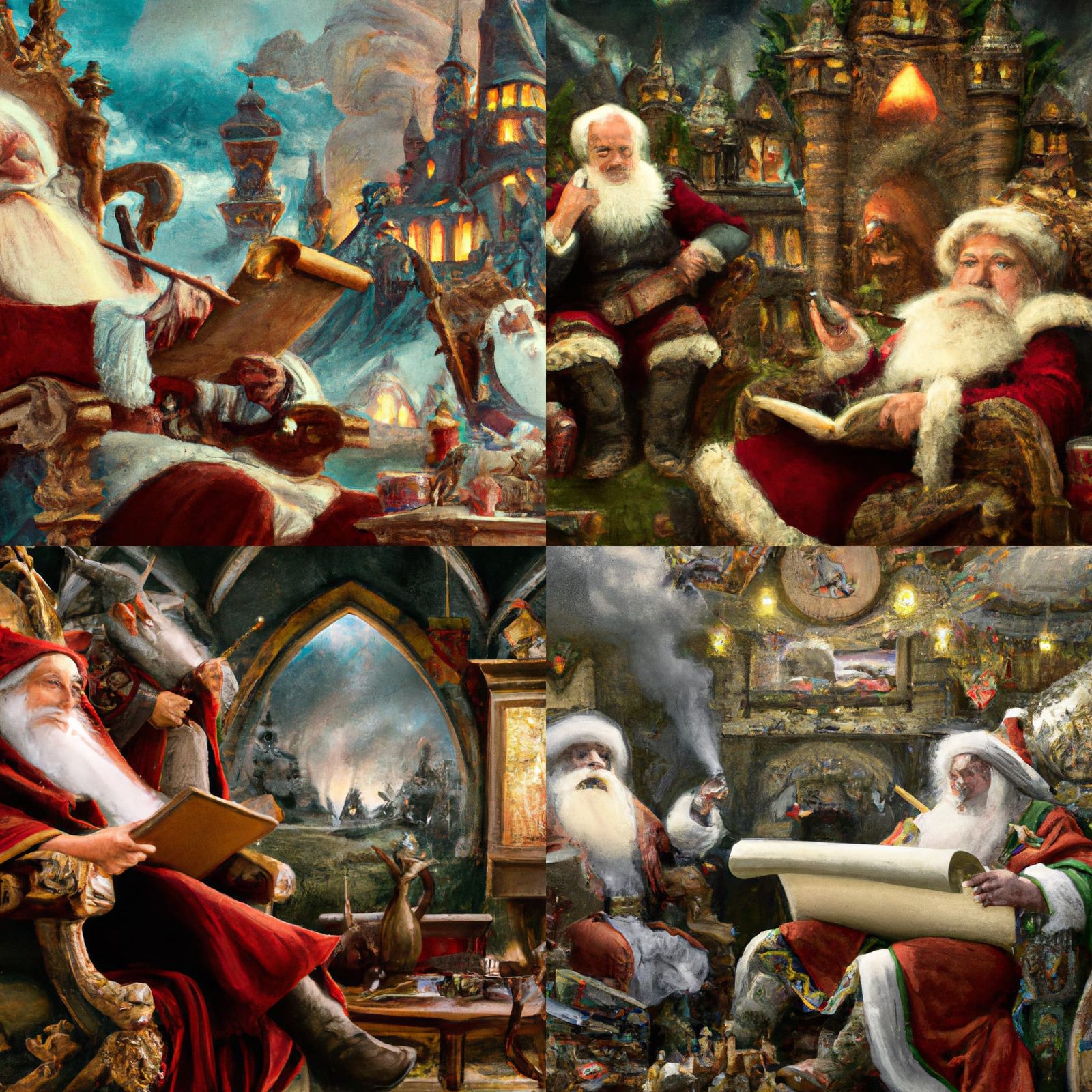 Santa Claus and Gandalf sitting on large thrones smoking pipes and ...