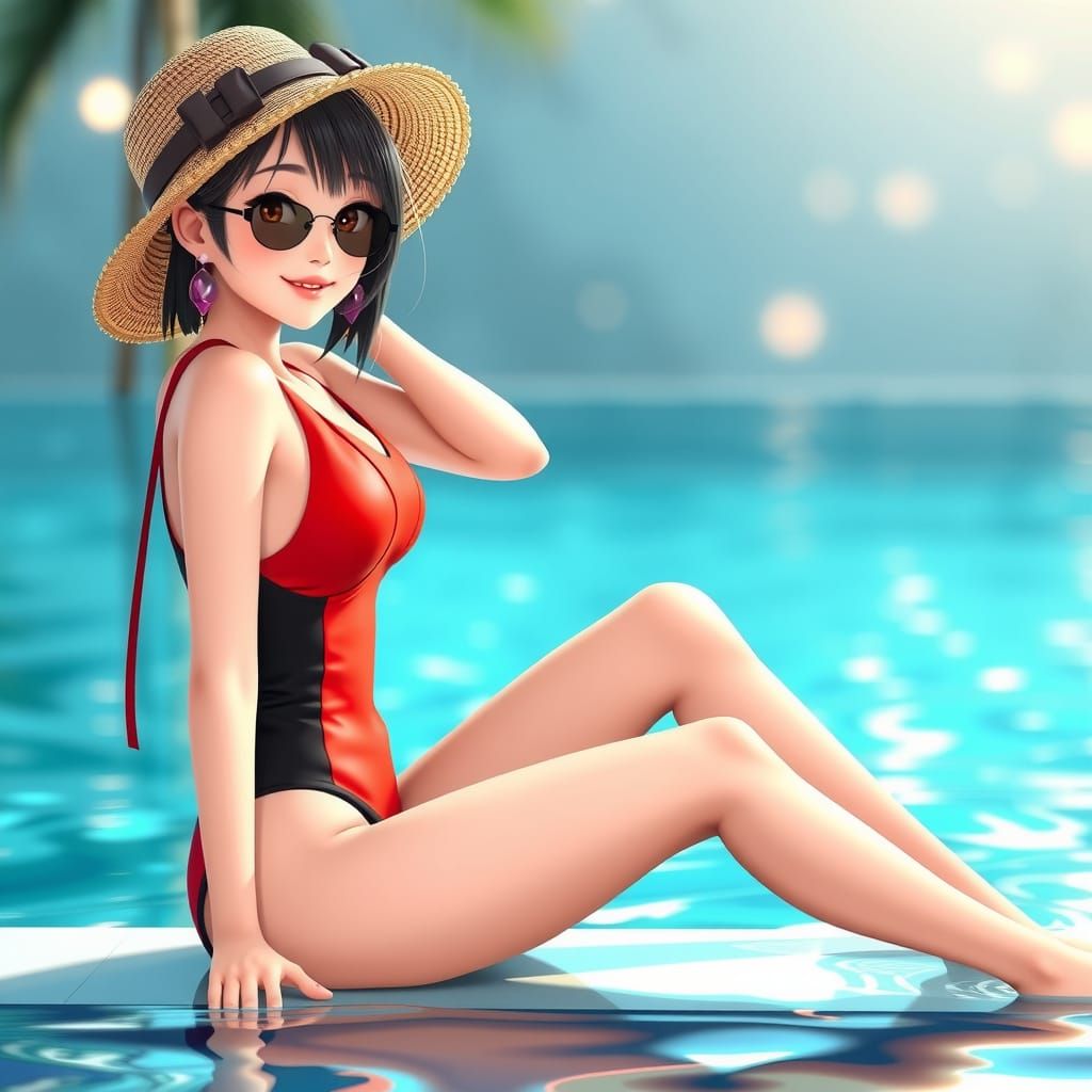 Pool Party: A Thailandese Woman in Anime Style