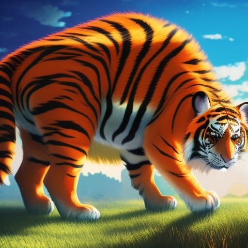 Blue tiger anime wearing clothes, cute colorful tiger art, big cat