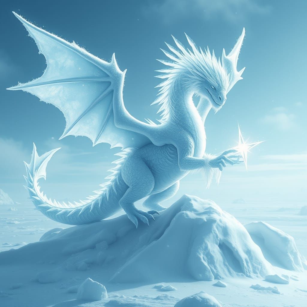 Luminous Frost Dragon Soars Over Icy Tundra