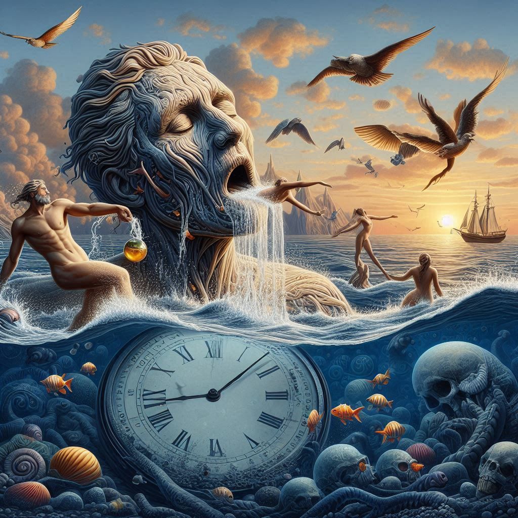 We are swimming on the face of time and all else has drowned, is drowning, or will drown