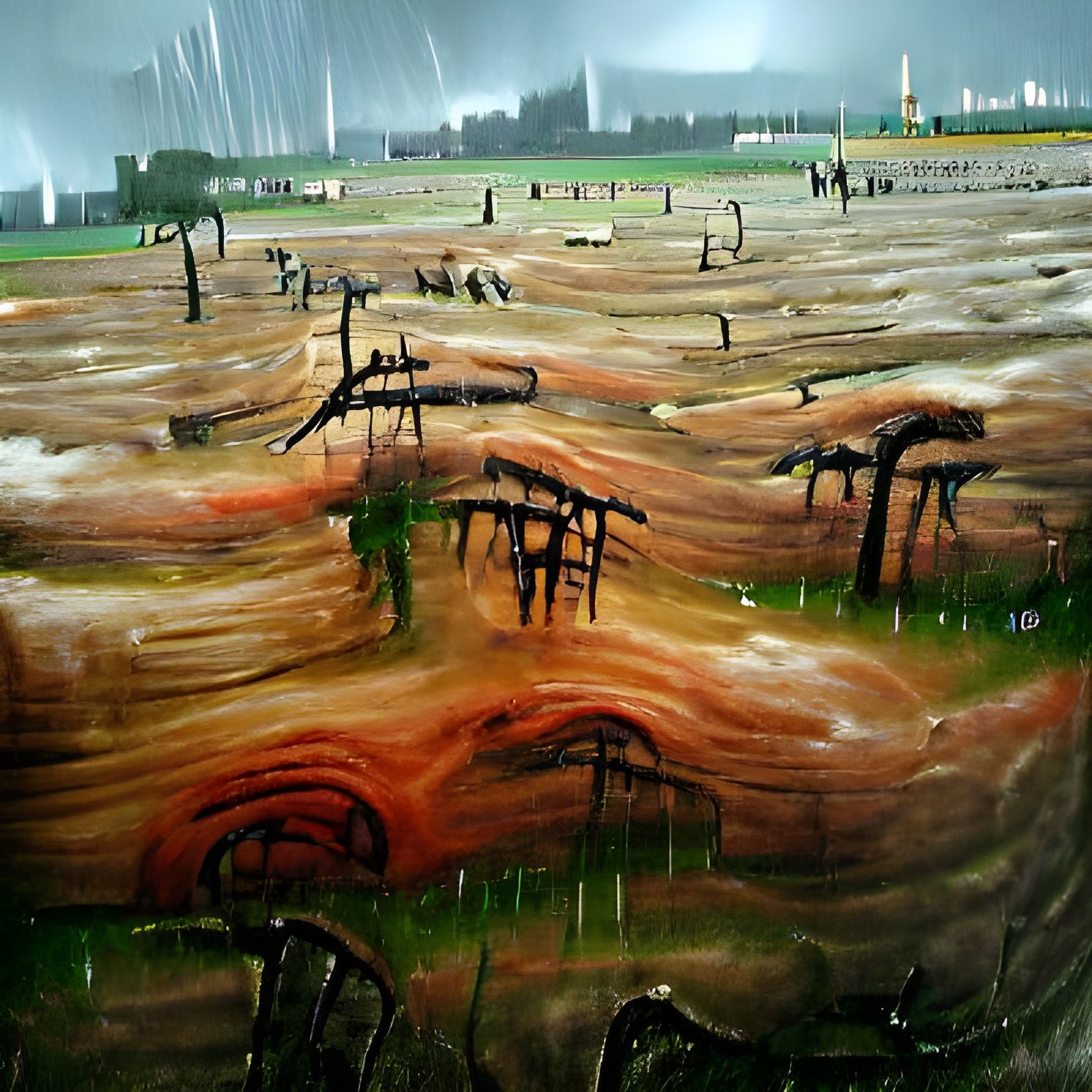 fields of tree trunk detailed painting expressionism beautif...