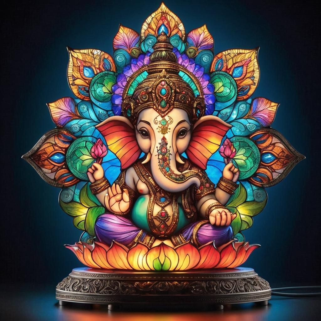 Stained glass ganesha lamp