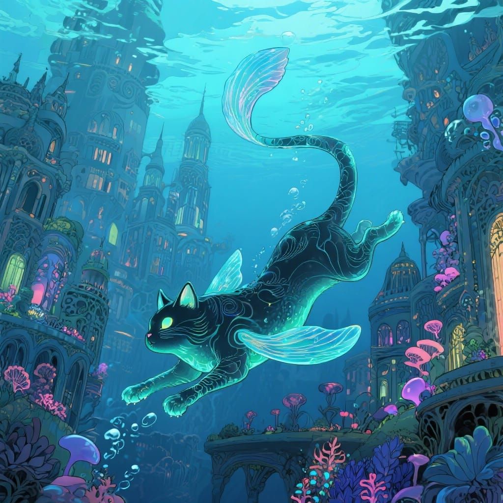 happy kitten swimming