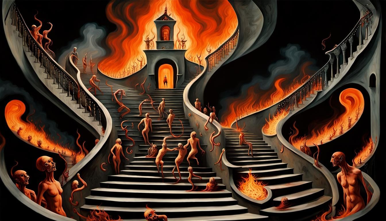 Surreal Hellscape Descent with Twisted Architecture