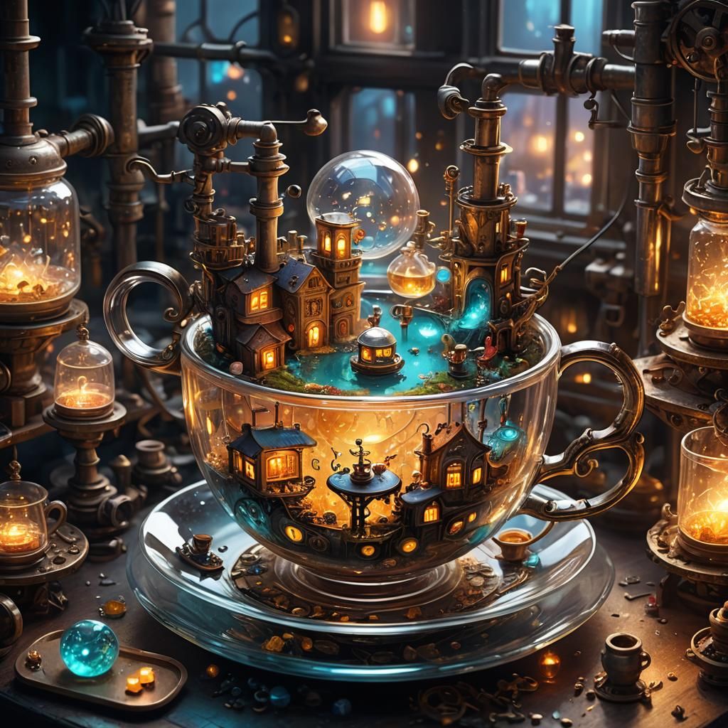 Factory visit in the teacup   by @DreamSoap