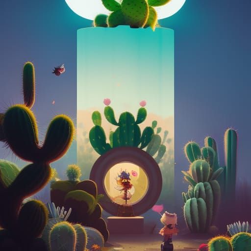 A floofy cute Cactus momster, by Dan Mumford, Ismail inceogl...