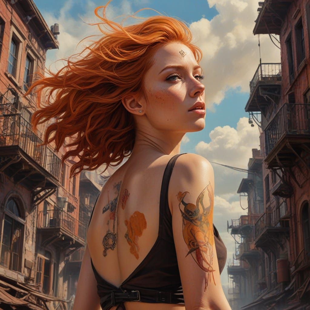 Steampunk Heroine Runs Through Ruined City