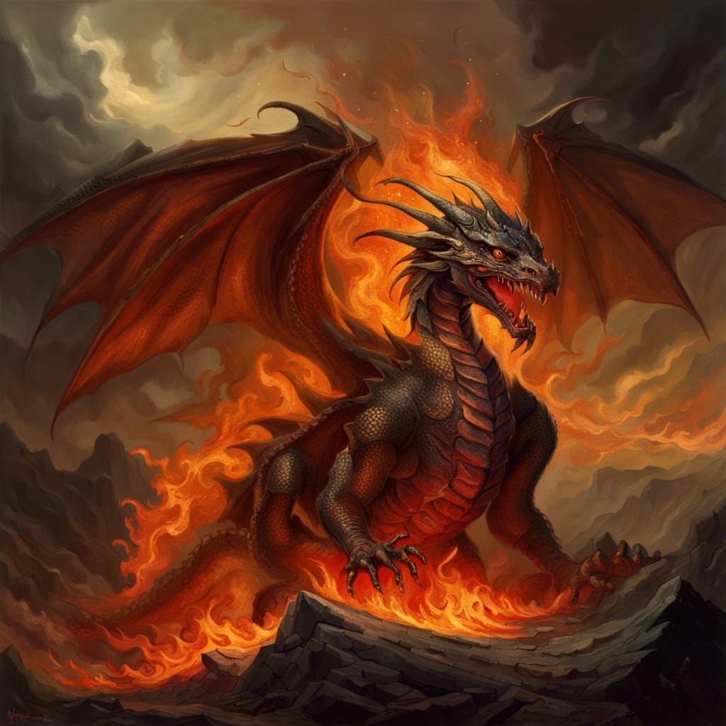 dragon with wings that are made out of fire