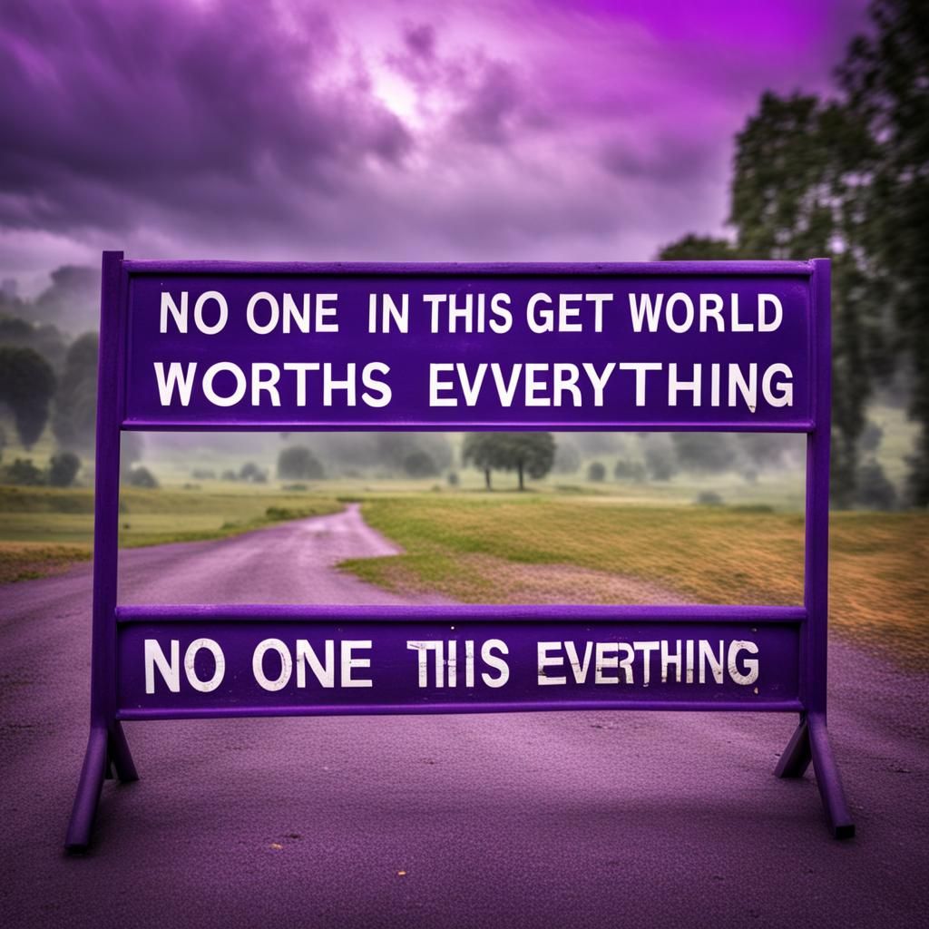 A sign with the phrase written on it: “"No one in this world...