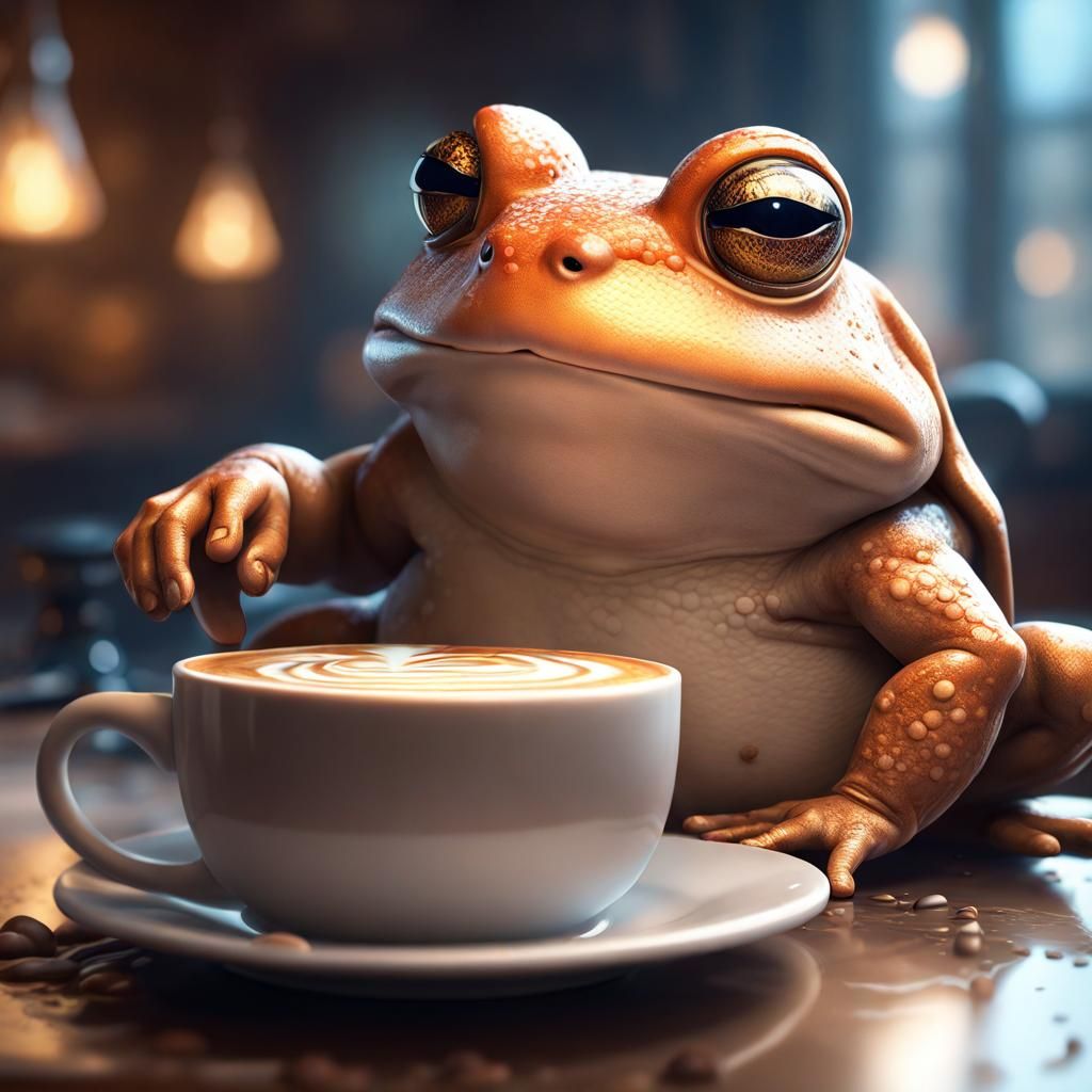 Toad relaxing inside cappuccino
