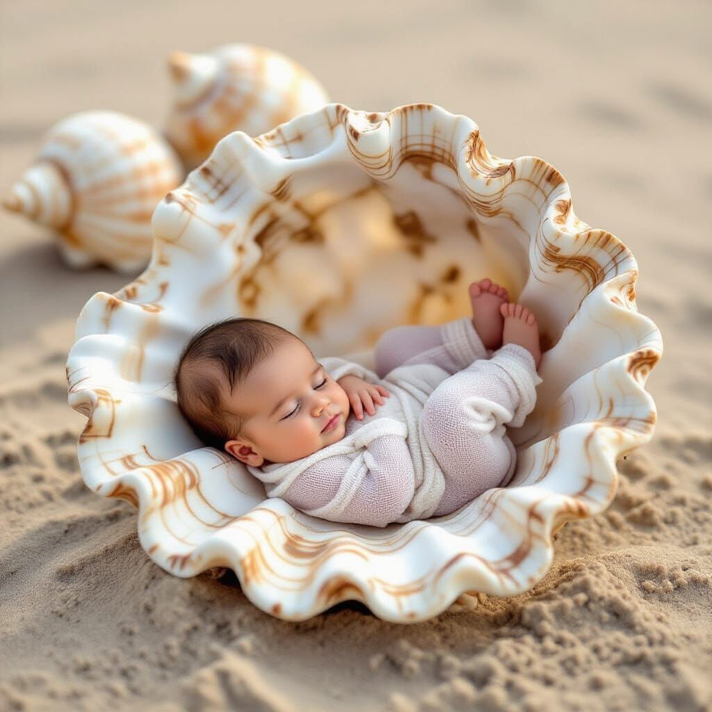 Child Sleeping in Giant Oyster with Pearl