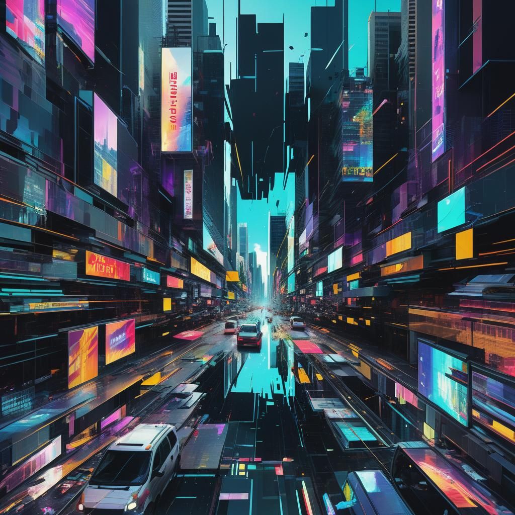 cityscape, glitch art