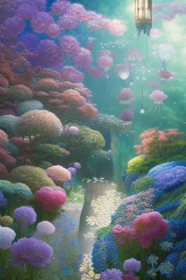 garden, maximalist photoillustration: by Marton Bobzert: 8k ...