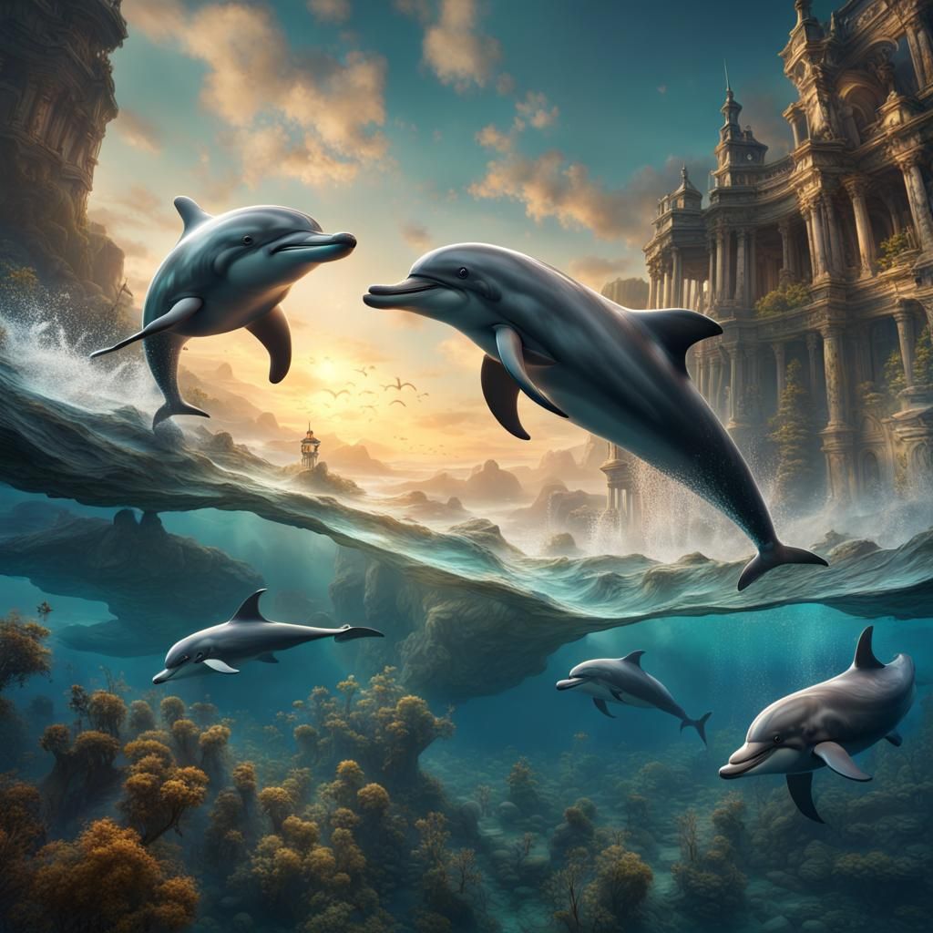 Dolphins in the sea  by @random but cool