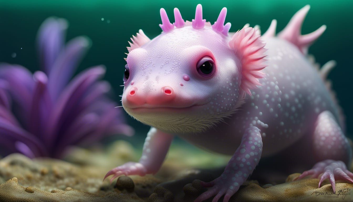 Photograph Portrait of an Adorable magical Axolotl, Clear Wa...