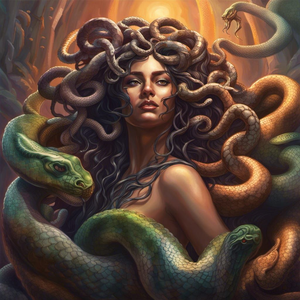 Medusa. Hyperreal setting - AI Generated Artwork - NightCafe Creator