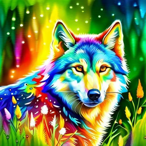 Rainbow Wolf Alpha - AI Generated Artwork - NightCafe Creator