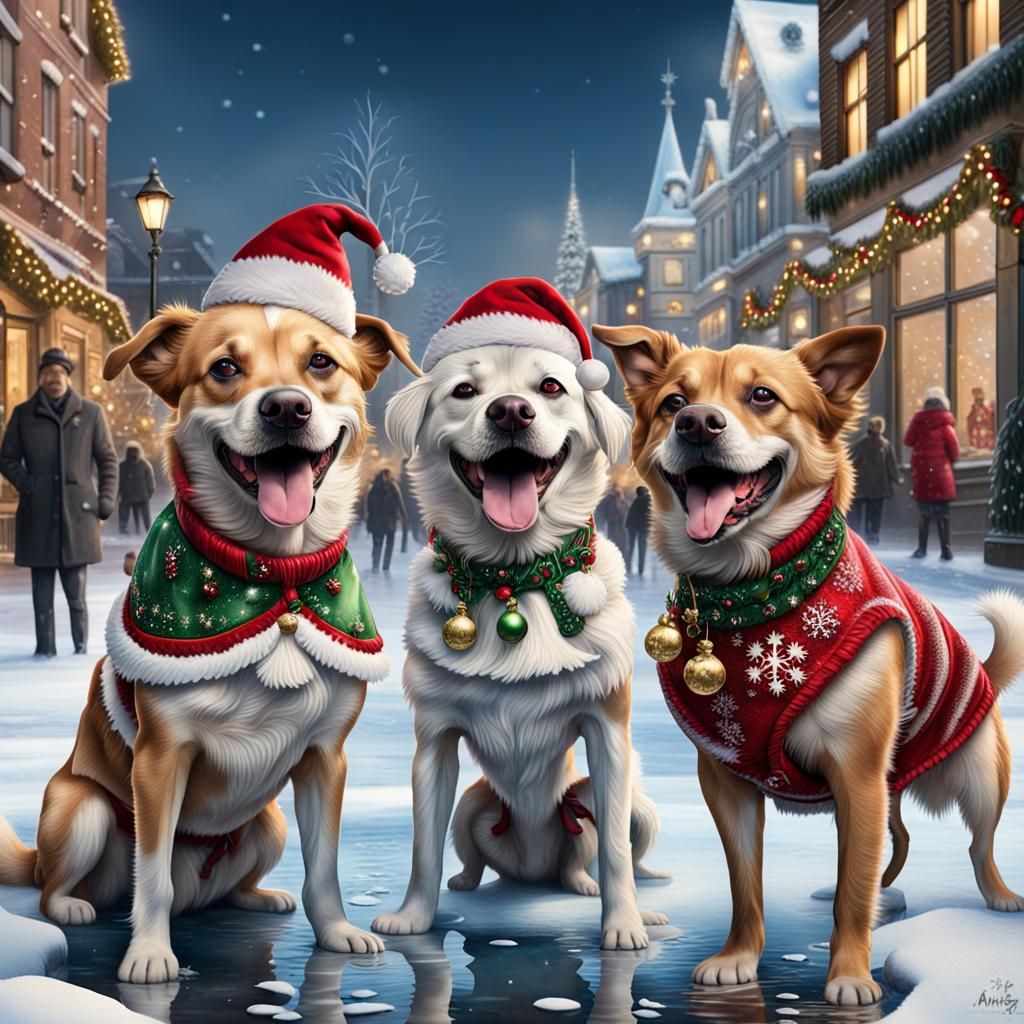 Beautiful dogs, all dressed up for Christmas.