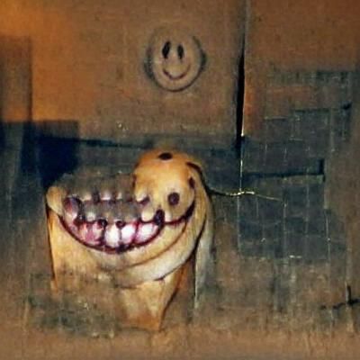 A dog with a creepy smile